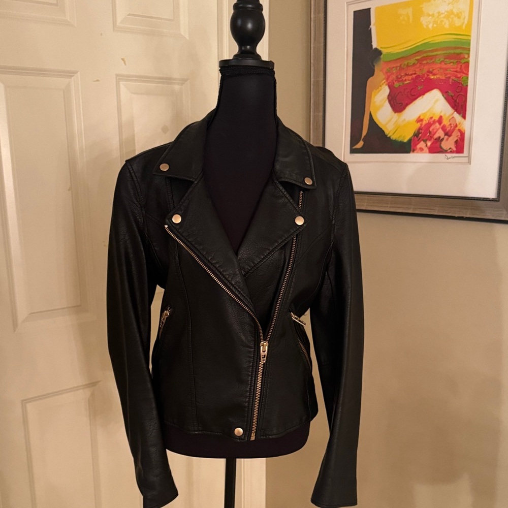 Blank NYC Black Leather Jacket with Gold Accents
